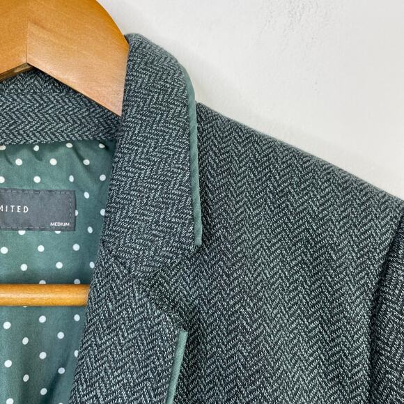 The Limited Green Gray Herringbone Tweed Classic Academia Blazer Jacket womens M - Picture 3 of 13